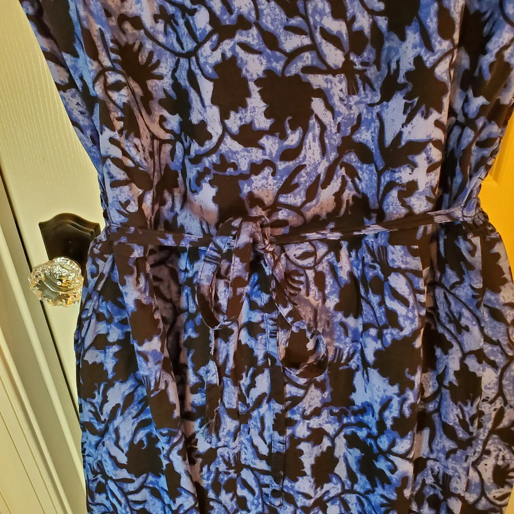 Vtg - R&K Originals - Blue & Black - Floral - Maxi Dress - Size 12